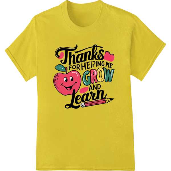 Adorable Apple 'Thanks Teacher' DTF Print Heat Transfer on yellow shirt - SUPERDTF-DTF Prints-DTF Transfers-Custom DTF Prints