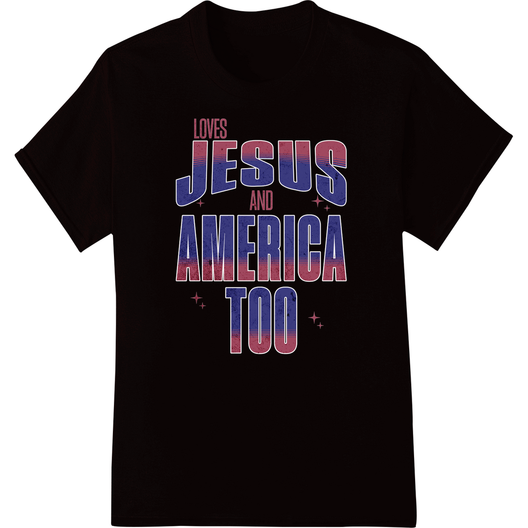 Bold Patriotic Faith: Jesus & America DTF Print Transfer on black shirt - SUPERDTF-DTF Prints-DTF Transfers-Custom DTF Prints