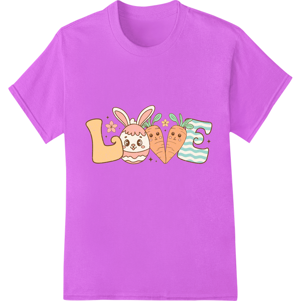 Retro Easter Love: Adorable Bunny & Carrot DTF Print on purple shirt - SUPERDTF-DTF Prints-DTF Transfers-Custom DTF Prints