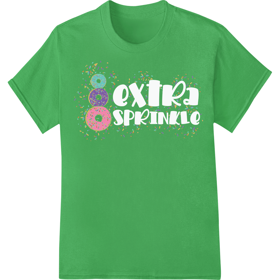 Sprinkle Joy with Our Colorful Donut DTF Print Heat Transfer on green shirt - SUPERDTF-DTF Prints-DTF Transfers-Custom DTF Prints