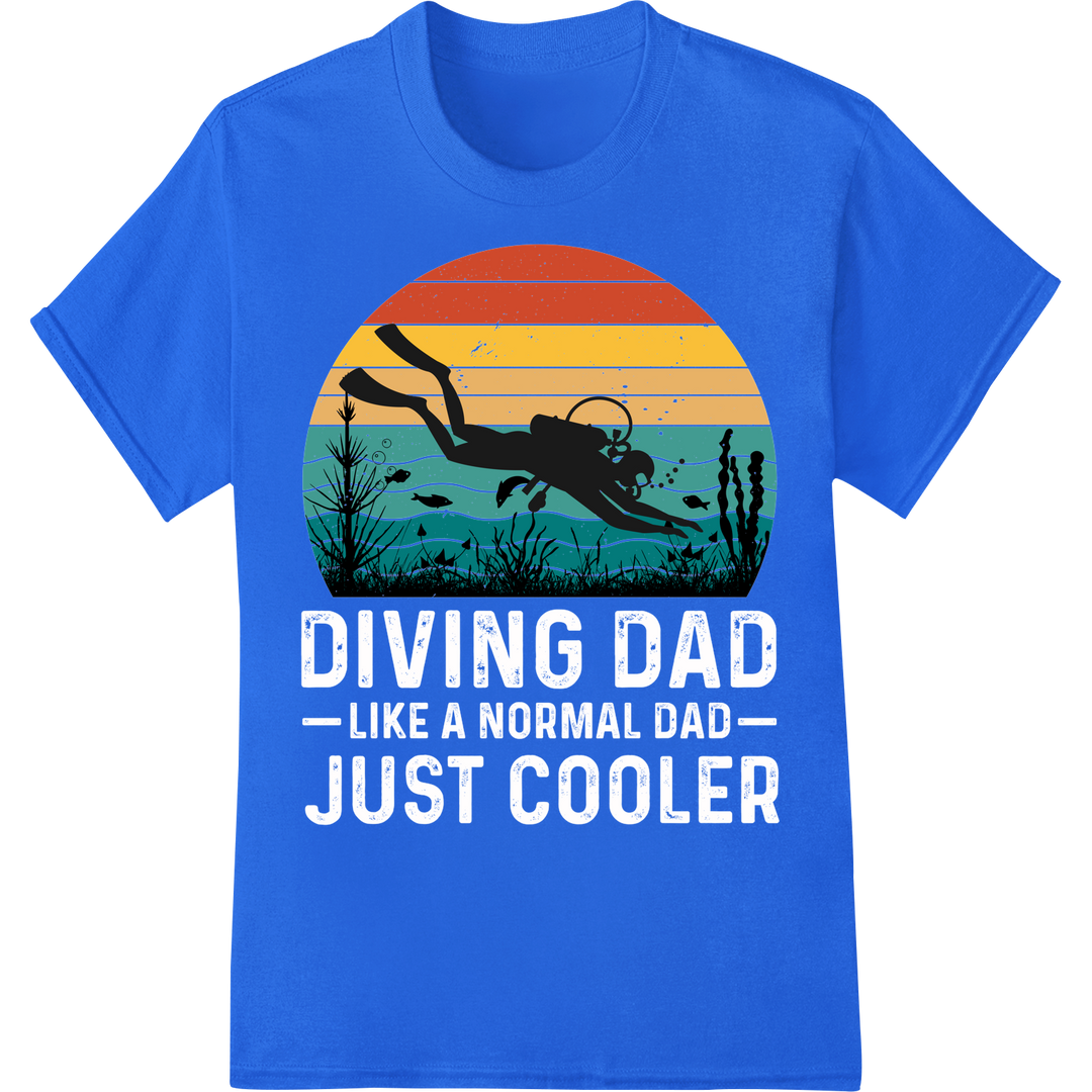 Adventurous Father: Scuba Silhouette Sunset DTF Print on blue shirt - SUPERDTF-DTF Prints-DTF Transfers-Custom DTF Prints