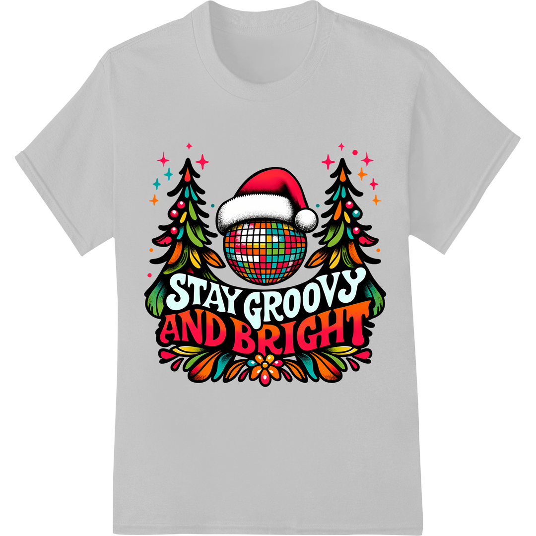 Retro Disco Christmas Heat Transfer: Stay Groovy & Bright on white shirt - SUPERDTF-DTF Prints-DTF Transfers-Custom DTF Prints