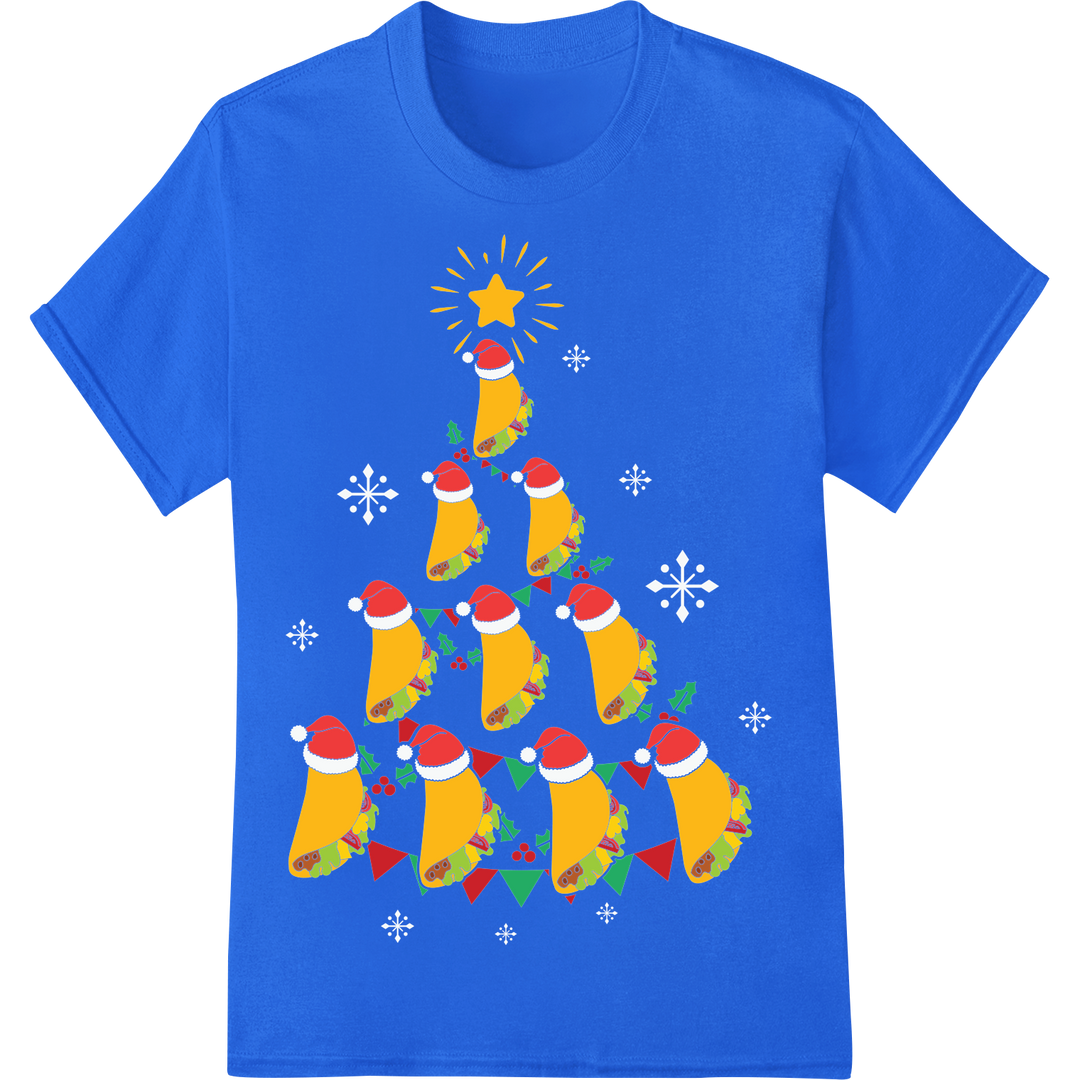 Festive Fast Food Christmas Tree DTF Print Heat Transfer on blue shirt - SUPERDTF-DTF Prints-DTF Transfers-Custom DTF Prints