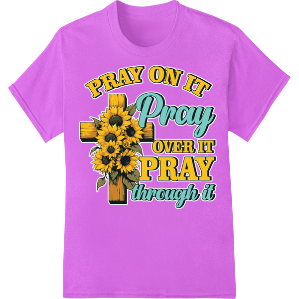 Sunflower Cross Prayer DTF Heat Transfer - Inspirational on purple shirt - SUPERDTF-DTF Prints-DTF Transfers-Custom DTF Prints