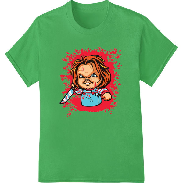 Creepy Cute Valentine's Doll Horror Cartoon Graphic on green shirt - SUPERDTF-DTF Prints-DTF Transfers-Custom DTF Prints