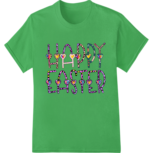 Festive Happy Easter Pastel Heart-Filled Heat Transfer Print on green shirt - SUPERDTF-DTF Prints-DTF Transfers-Custom DTF Prints