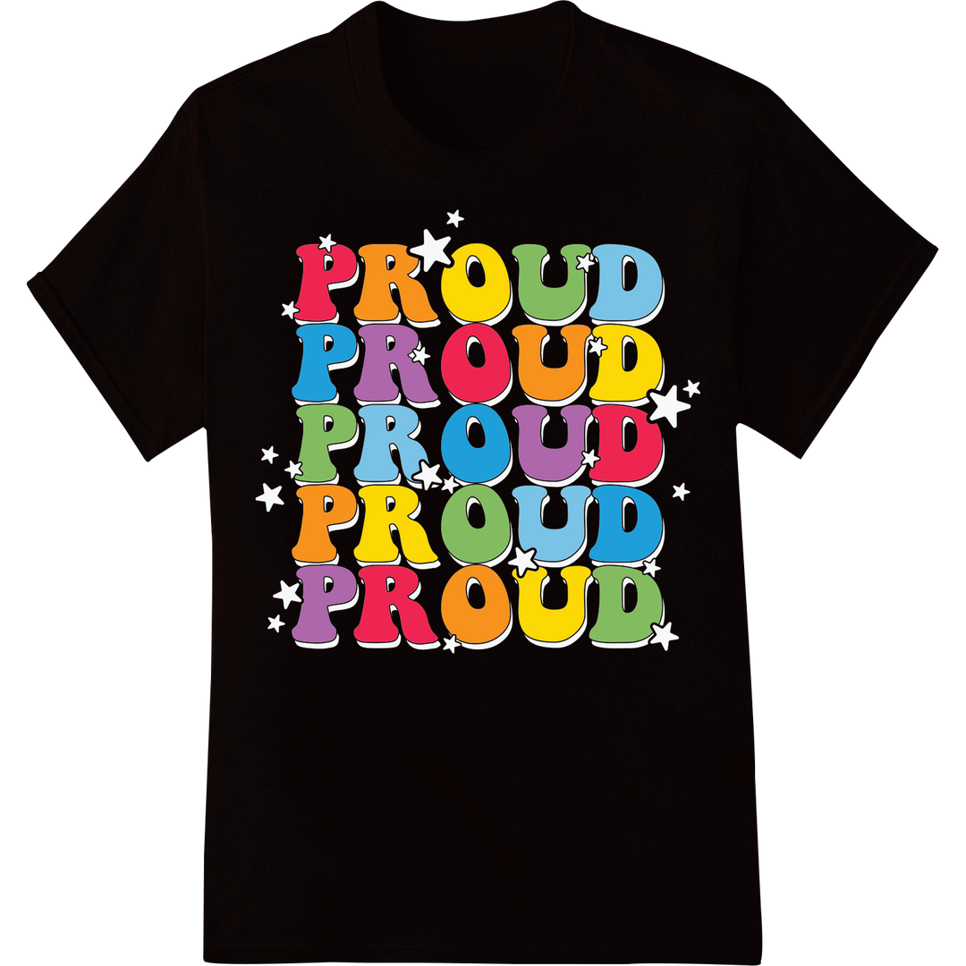 Vibrant Rainbow PROUD LGBT Pride DTF Print Heat Transfer on black shirt - SUPERDTF-DTF Prints-DTF Transfers-Custom DTF Prints