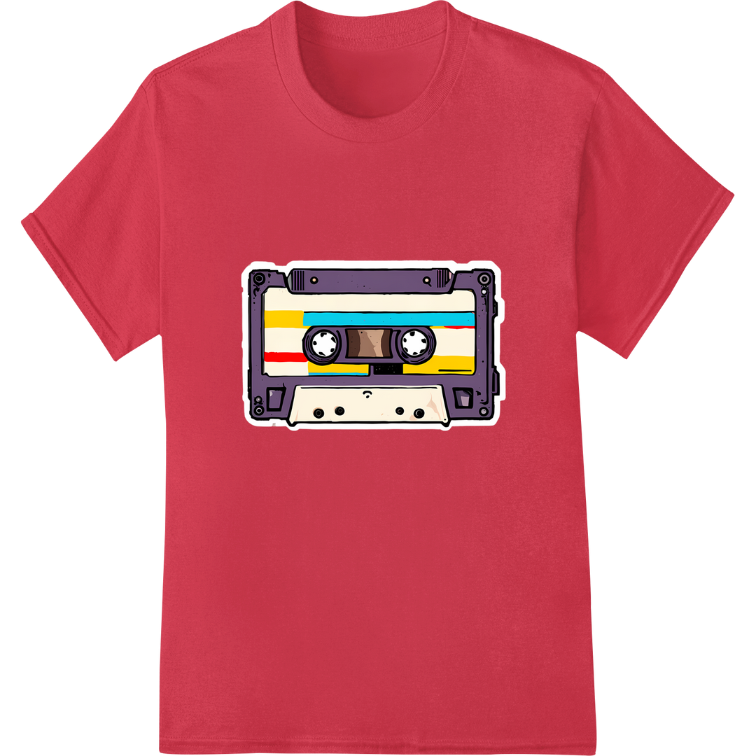 Retro 90s Cassette Tape DTF Print Heat Transfer | Nostalgic on red shirt - SUPERDTF-DTF Prints-DTF Transfers-Custom DTF Prints