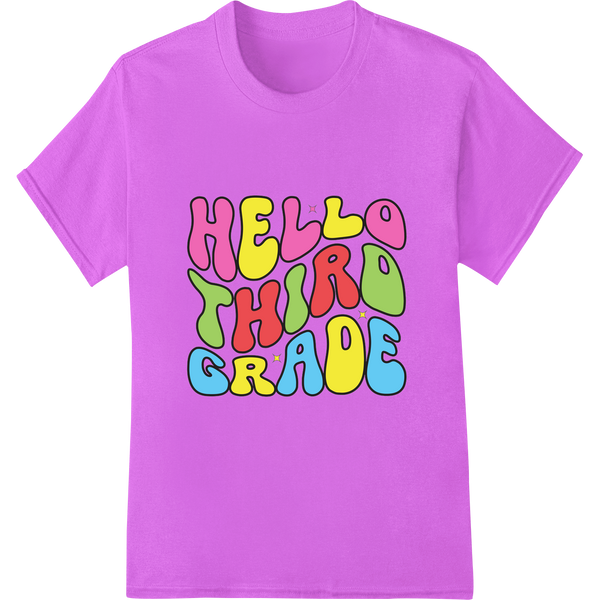 Vibrant 'Hello Third Grade' DTF Print Heat Transfer on purple shirt - SUPERDTF-DTF Prints-DTF Transfers-Custom DTF Prints