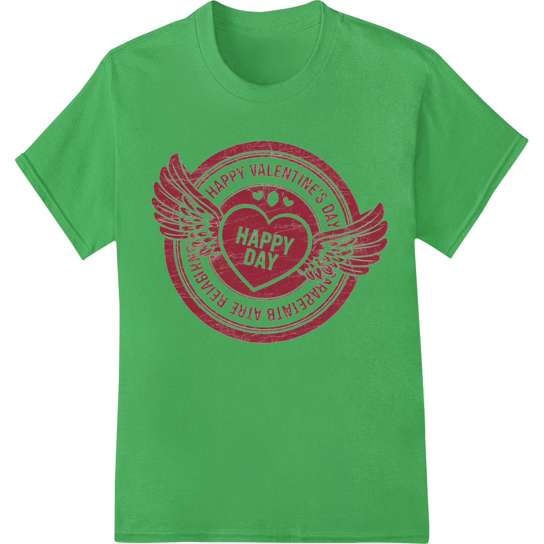 Soaring Love: Winged Heart Stamp DTF Print for Valentine's on green shirt - SUPERDTF-DTF Prints-DTF Transfers-Custom DTF Prints