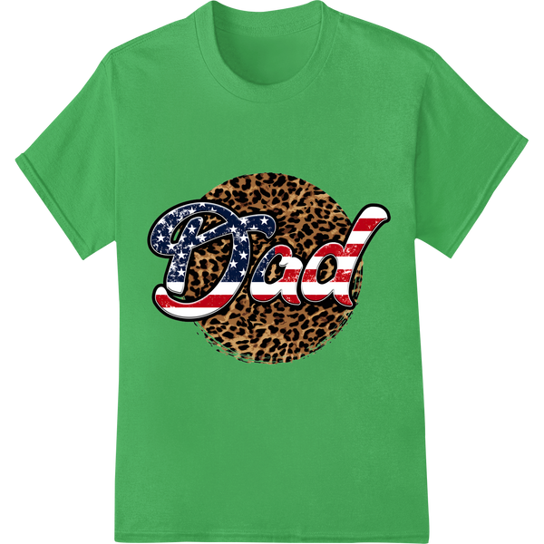 Patriotic Leopard Print 'Best Dad' DTF Heat Transfer on green shirt - SUPERDTF-DTF Prints-DTF Transfers-Custom DTF Prints