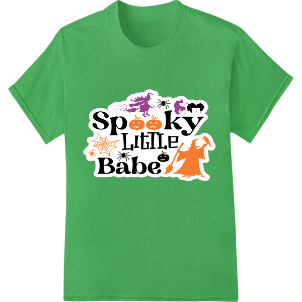 Adorable 'Spooky Little Babe' Halloween DTF Print Transfer on green shirt - SUPERDTF-DTF Prints-DTF Transfers-Custom DTF Prints