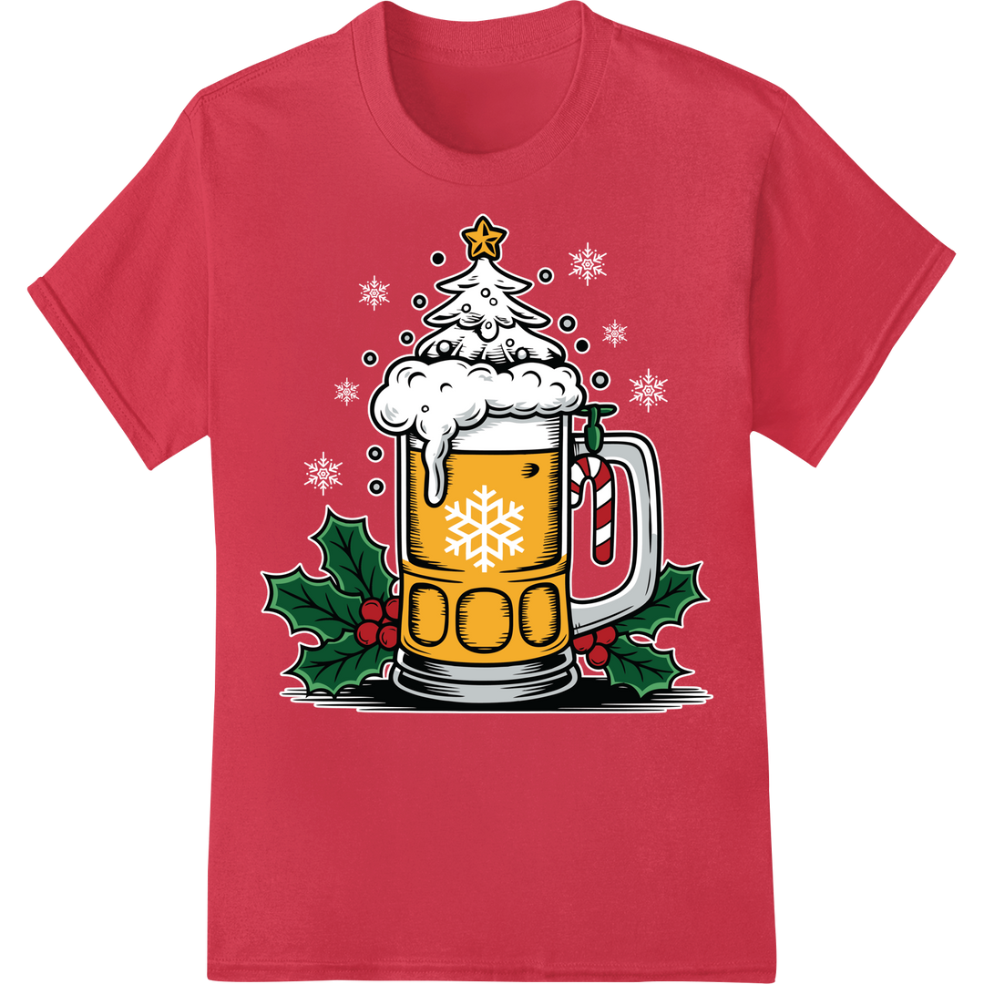 Festive Christmas Beer Mug Heat Transfer Print | Super DTF on red shirt - SUPERDTF-DTF Prints-DTF Transfers-Custom DTF Prints