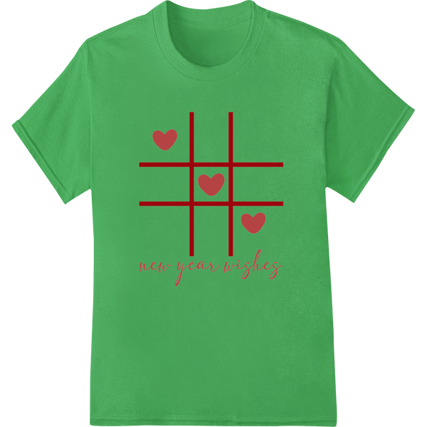 Playful Hearts Tic-Tac-Toe: New Year Wishes of Love on green shirt - SUPERDTF-DTF Prints-DTF Transfers-Custom DTF Prints