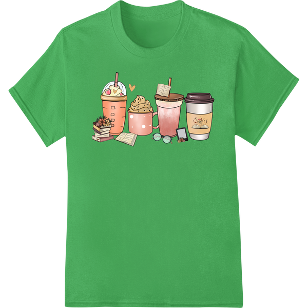 Adorable Valentine's Dessert Drinks - DTF Print Transfer on green shirt - SUPERDTF-DTF Prints-DTF Transfers-Custom DTF Prints