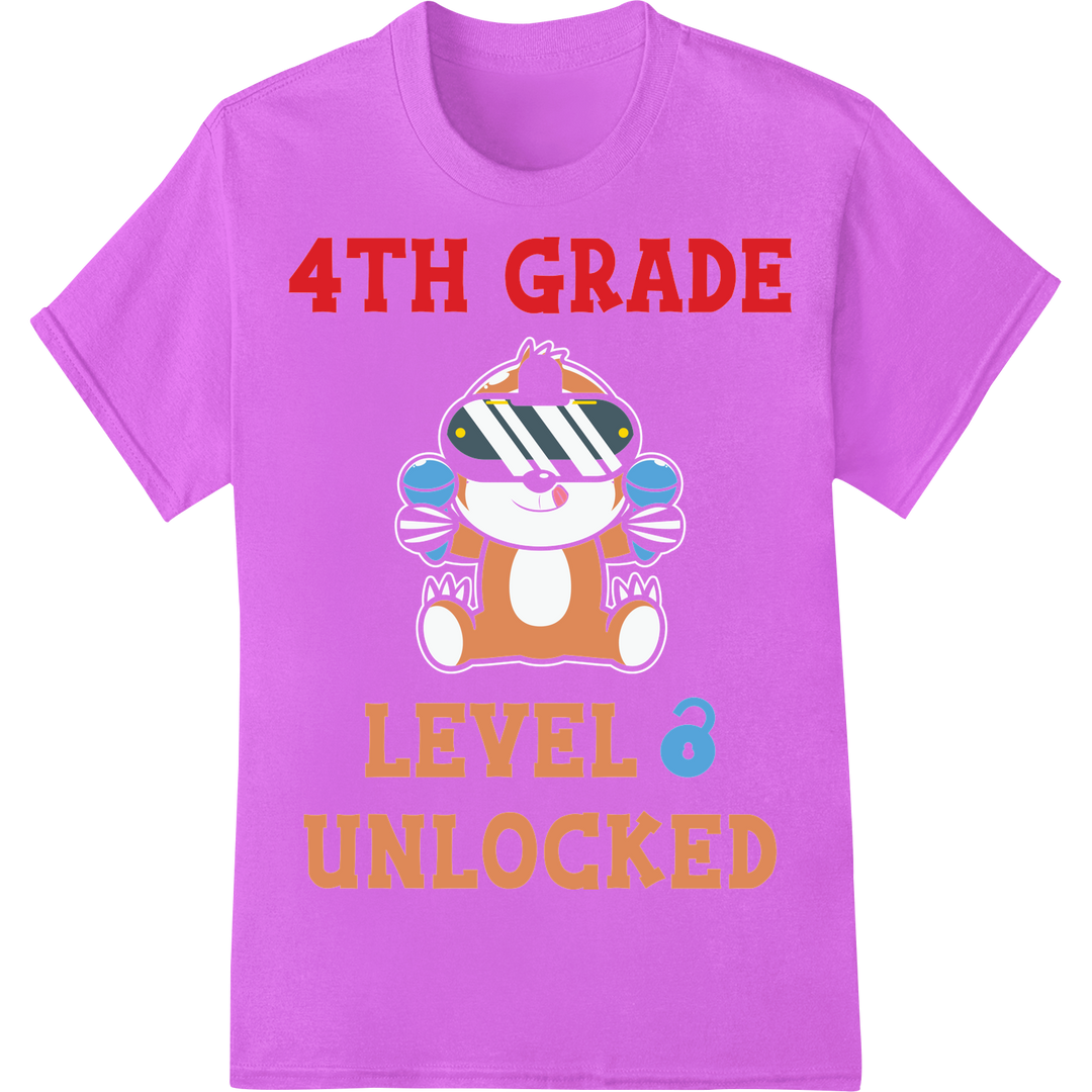 Level Up 4th Grade Unlocked DTF Print Back to School on purple shirt - SUPERDTF-DTF Prints-DTF Transfers-Custom DTF Prints