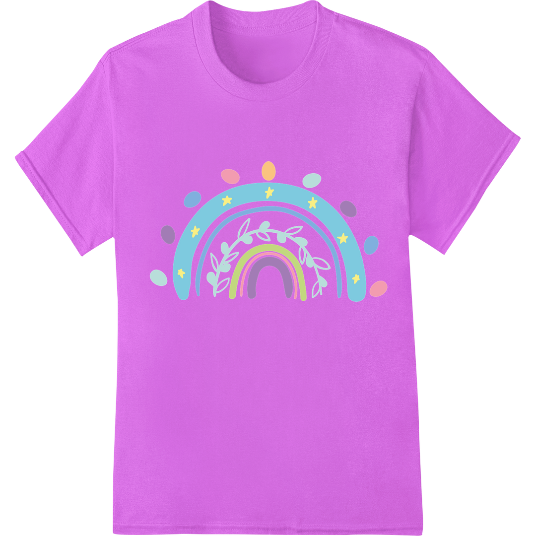 Vibrant Easter Rainbow & Eggs DTF Print Heat Transfer on purple shirt - SUPERDTF-DTF Prints-DTF Transfers-Custom DTF Prints