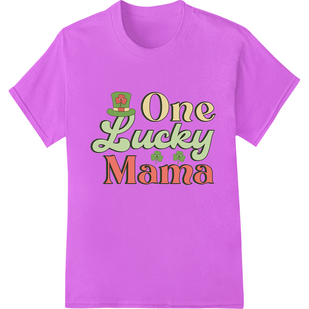 One Lucky Mama: Retro St. Patrick's Day DTF Print Transfer on purple shirt - SUPERDTF-DTF Prints-DTF Transfers-Custom DTF Prints