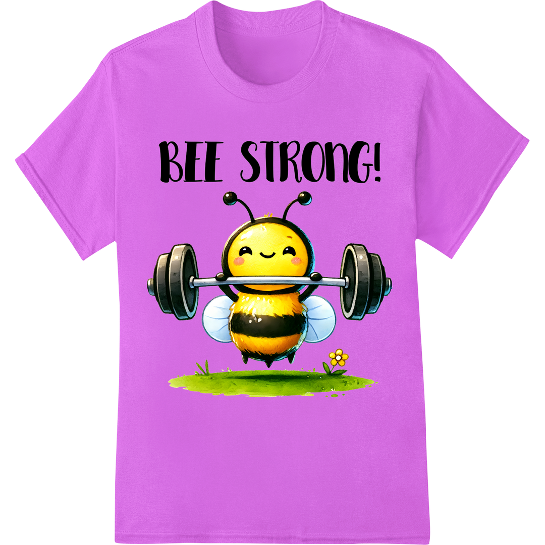 Bee Strong! Hilarious Cartoon Bee Fitness DTF Print on purple shirt - SUPERDTF-DTF Prints-DTF Transfers-Custom DTF Prints