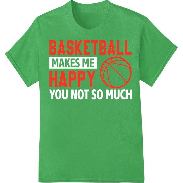 Bold Basketball Happiness: Vibrant DTF Print Heat Transfer on green shirt - SUPERDTF-DTF Prints-DTF Transfers-Custom DTF Prints