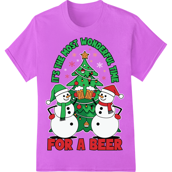 Frosty's Holiday Cheer: Snowmen Sharing a Cold Beer on purple shirt - SUPERDTF-DTF Prints-DTF Transfers-Custom DTF Prints