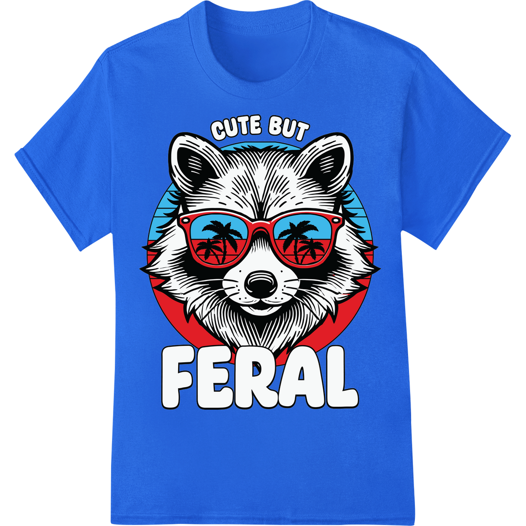 Feisty Tropical Raccoon in Shades - Cute But Feral DTF Print on blue shirt - SUPERDTF-DTF Prints-DTF Transfers-Custom DTF Prints