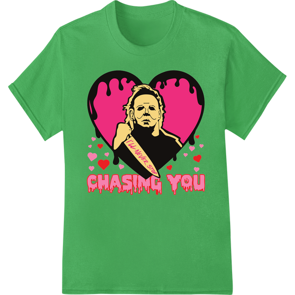 Haunting Love: Michael Myers Valentine's Day DTF Print on green shirt - SUPERDTF-DTF Prints-DTF Transfers-Custom DTF Prints