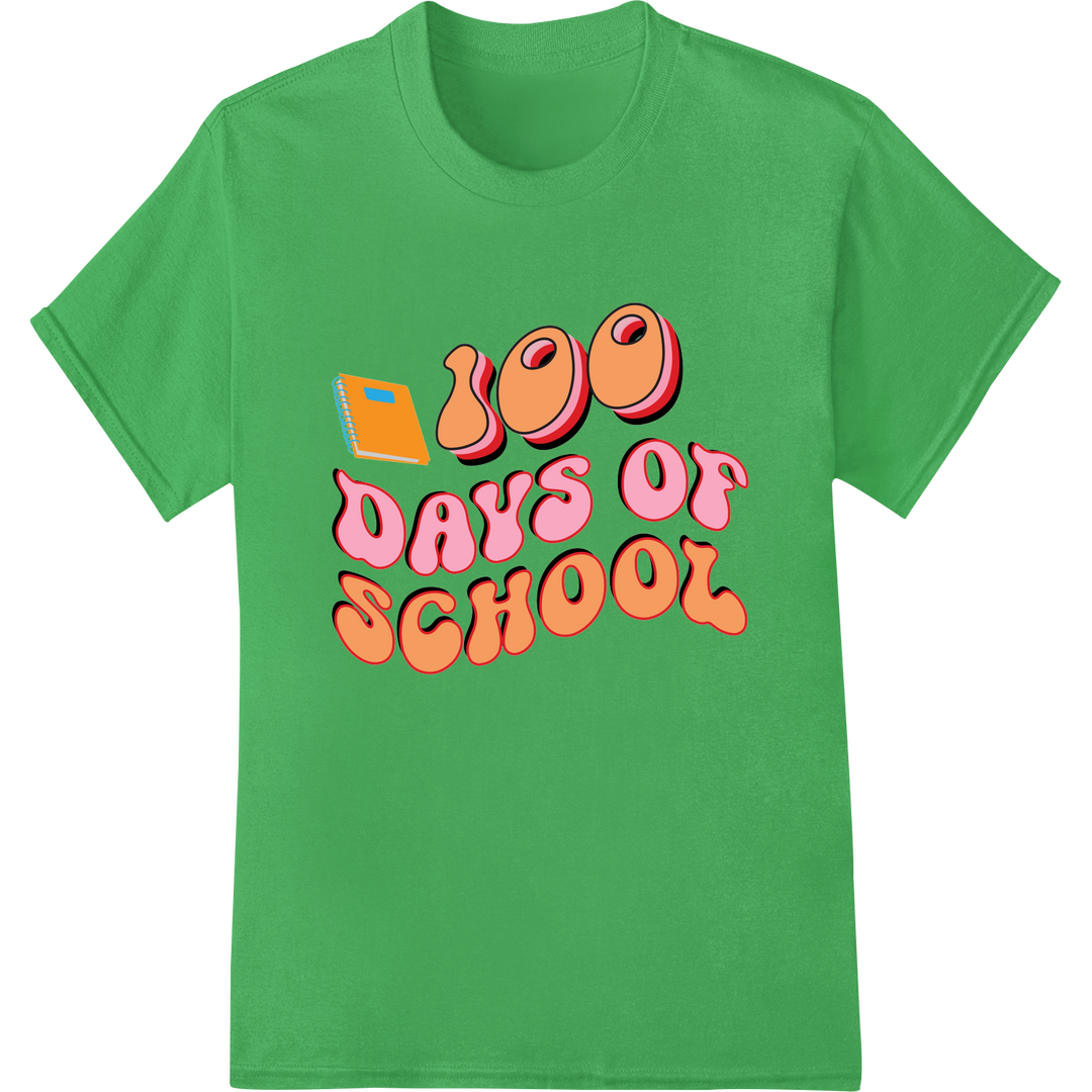 Retro 100 Days of School Teacher DTF Print Heat Transfer on green shirt - SUPERDTF-DTF Prints-DTF Transfers-Custom DTF Prints