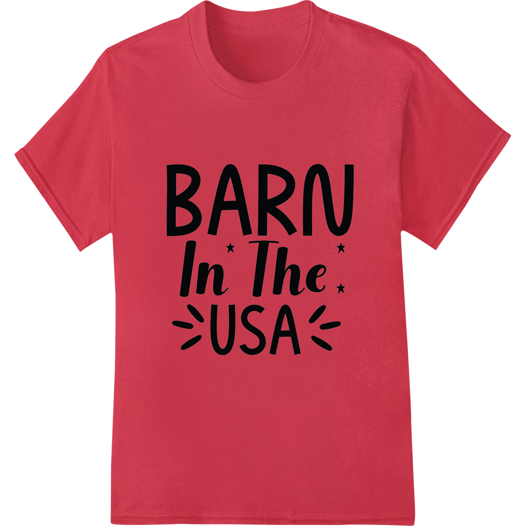 Patriotic 'BARN In The USA' DTF Print Heat Transfer on red shirt - SUPERDTF-DTF Prints-DTF Transfers-Custom DTF Prints