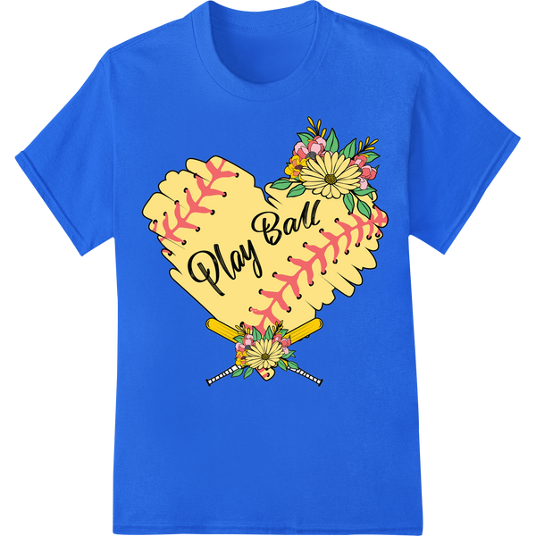 Play Ball: Vibrant Baseball-Floral DTF Heat Transfer on blue shirt - SUPERDTF-DTF Prints-DTF Transfers-Custom DTF Prints