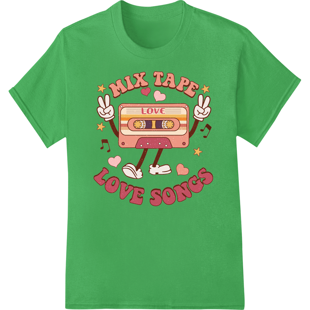 Retro Mixtape Love: Valentine's Day DTF Print Transfer on green shirt - SUPERDTF-DTF Prints-DTF Transfers-Custom DTF Prints