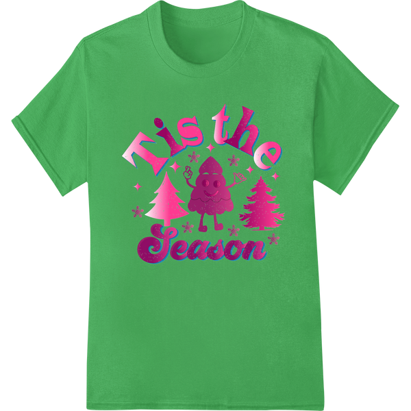 Playful Pink Christmas Tree DTF Print Heat Transfer on green shirt - SUPERDTF-DTF Prints-DTF Transfers-Custom DTF Prints