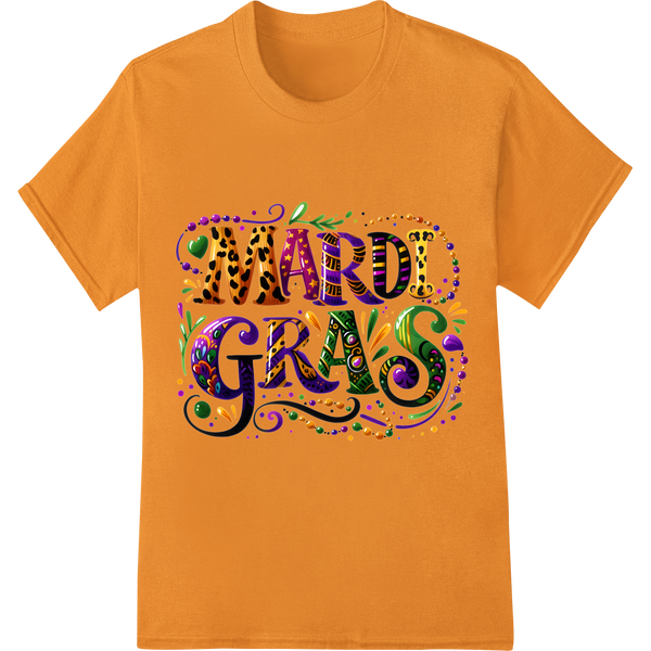 Vibrant Mardi Gras DTF Print Heat Transfer | Festive Design on orange shirt - SUPERDTF-DTF Prints-DTF Transfers-Custom DTF Prints