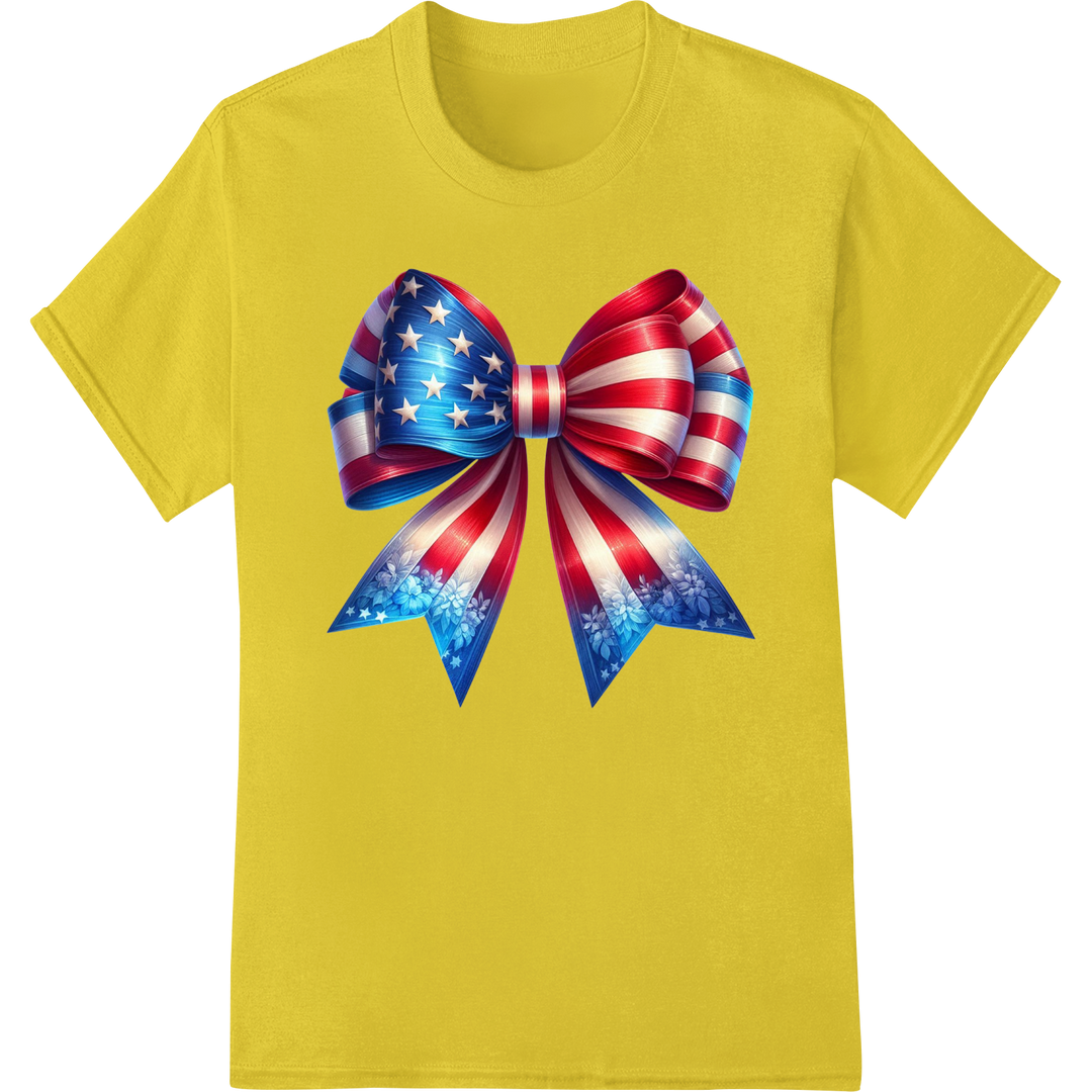 Patriotic US Flag Bow DTF Print Heat Transfer | 4th of July on yellow shirt - SUPERDTF-DTF Prints-DTF Transfers-Custom DTF Prints