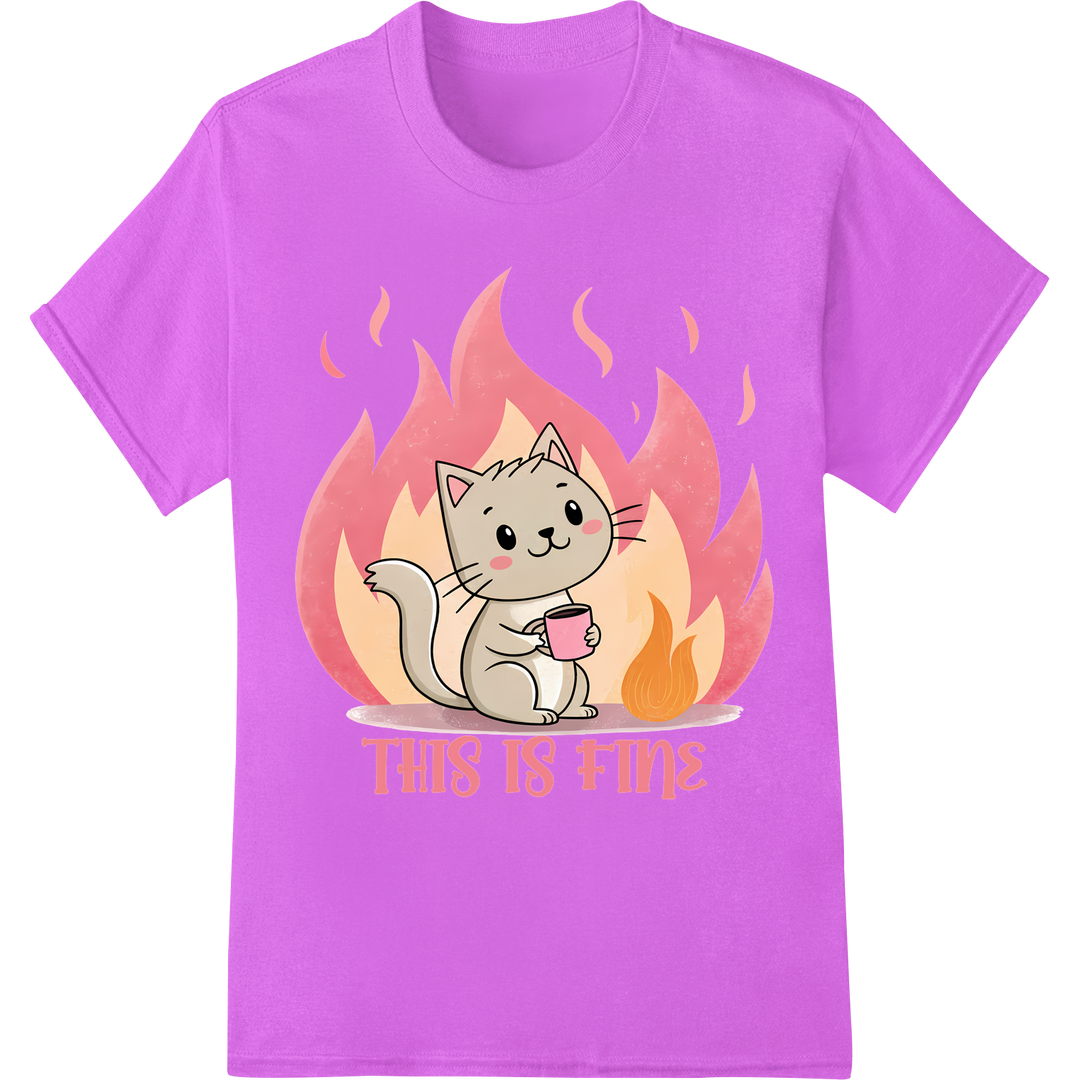 'This Is Fine' Cat Meme DTF Print Heat Transfer | Funny Animal on purple shirt - SUPERDTF-DTF Prints-DTF Transfers-Custom DTF Prints