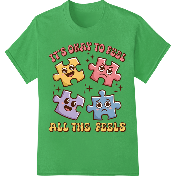 Retro 90s 'Feel All The Feels' Positive Quote DTF Transfer on green shirt - SUPERDTF-DTF Prints-DTF Transfers-Custom DTF Prints