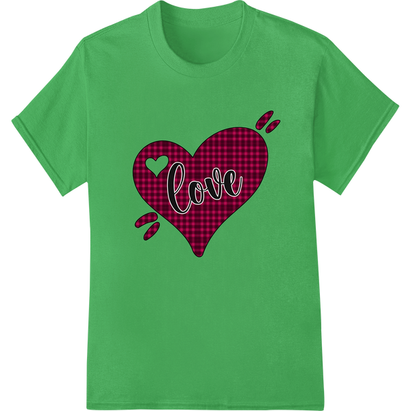 Colorful plaid heart graphic, perfect for Valentine's Day heat transfers and custom t-shirt printing