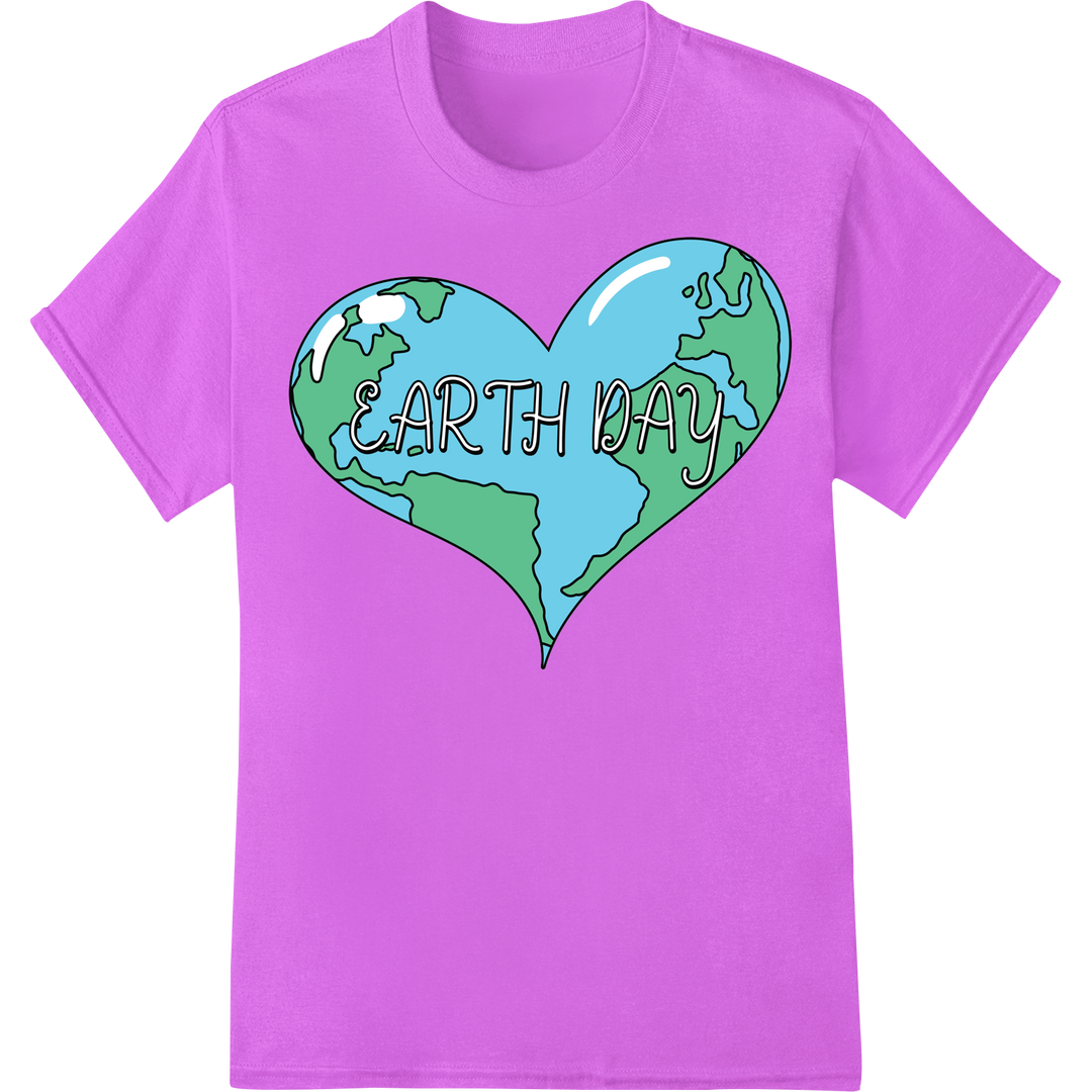 Celebrate Earth Day with this Vibrant Heart-Shaped Globe Print on purple shirt - SUPERDTF-DTF Prints-DTF Transfers-Custom DTF Prints