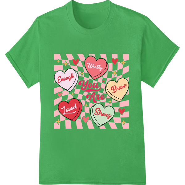 Retro Valentine's Hearts: Celebrate Love in Vintage Style on green shirt - SUPERDTF-DTF Prints-DTF Transfers-Custom DTF Prints