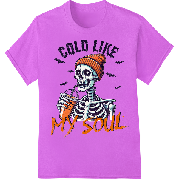 Durable professional DTF printing applied to Chilling Skeleton with Beanie - Icy Cool Halloween Vibes