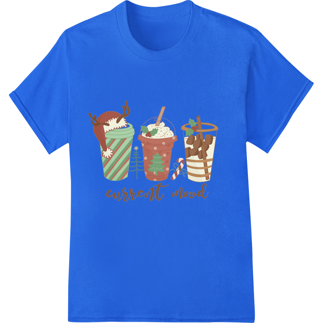 Festive Christmas Drinks DTF Print Heat Transfer on blue shirt - SUPERDTF-DTF Prints-DTF Transfers-Custom DTF Prints