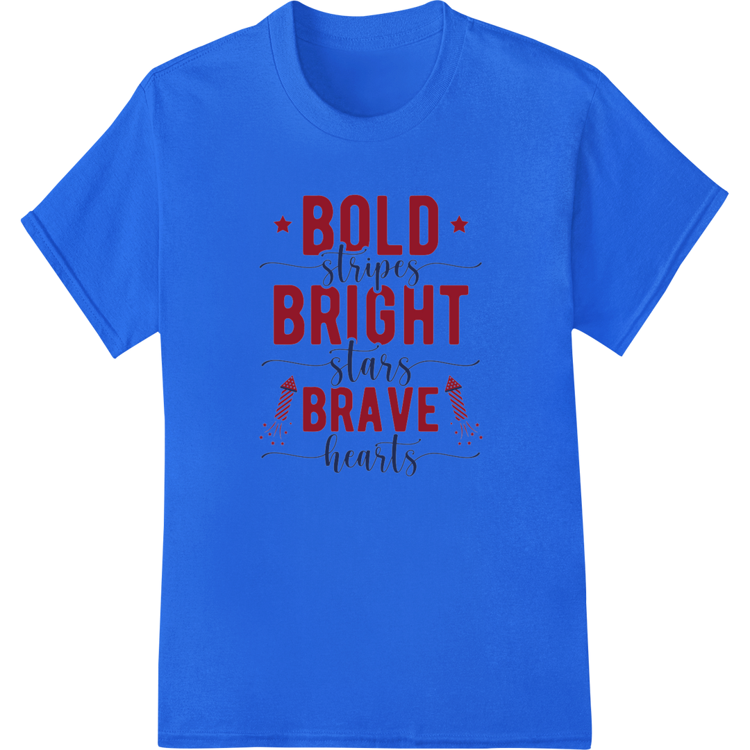 Bold Stripes, Bright Stars, Brave Hearts DTF Print Transfer on blue shirt - SUPERDTF-DTF Prints-DTF Transfers-Custom DTF Prints