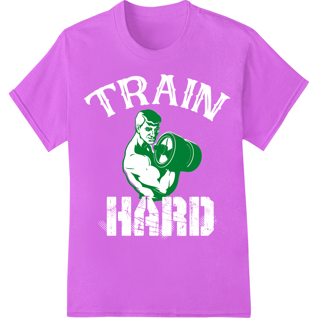 Flex Your Style: Bold Bodybuilder DTF Print Heat Transfer on purple shirt - SUPERDTF-DTF Prints-DTF Transfers-Custom DTF Prints