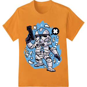 Premium quality custom merchandise on Fierce Robot Trooper - Bold Sci-Fi DTF Heat Transfer