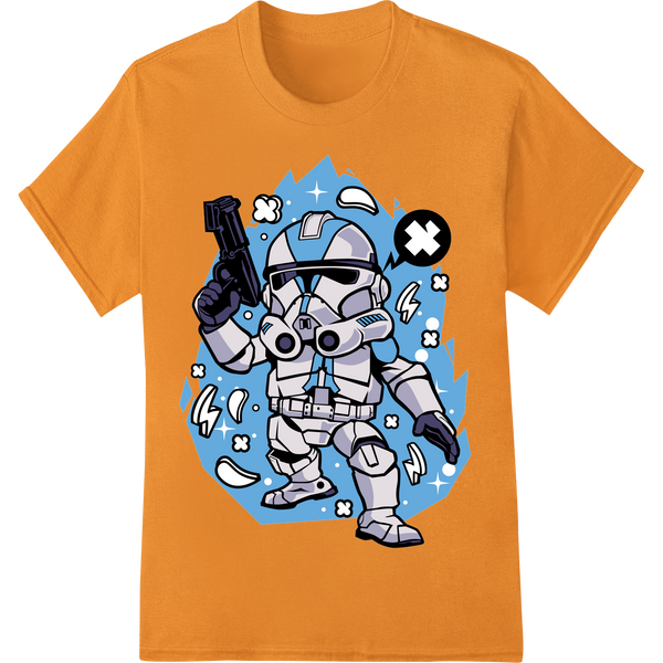 Premium quality custom merchandise on Fierce Robot Trooper - Bold Sci-Fi DTF Heat Transfer