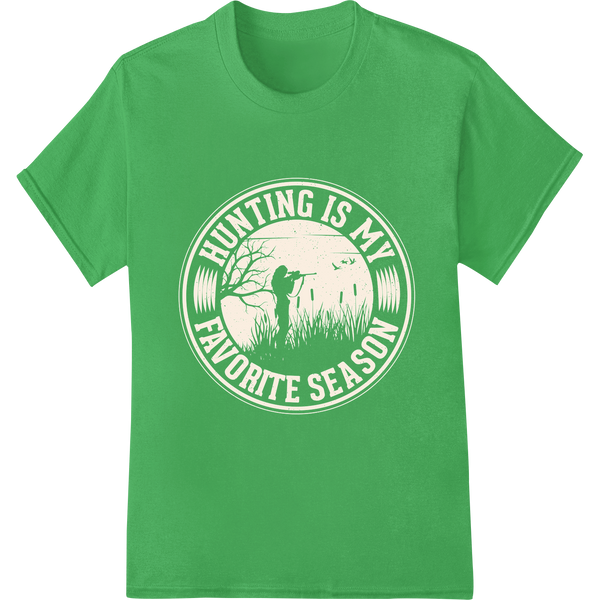 God Fights My Battles: Rugged Faith-Based Hunting Shirt Design on green shirt - SUPERDTF-DTF Prints-DTF Transfers-Custom DTF Prints