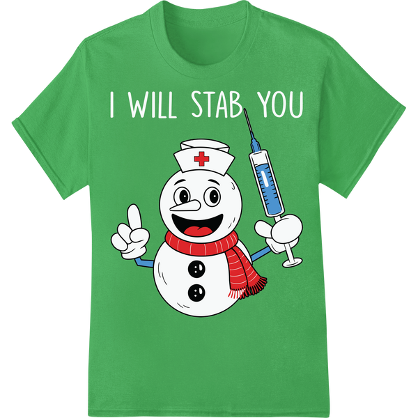 Retro Nurse Snowman: Festive Fun DTF Christmas Print on green shirt - SUPERDTF-DTF Prints-DTF Transfers-Custom DTF Prints