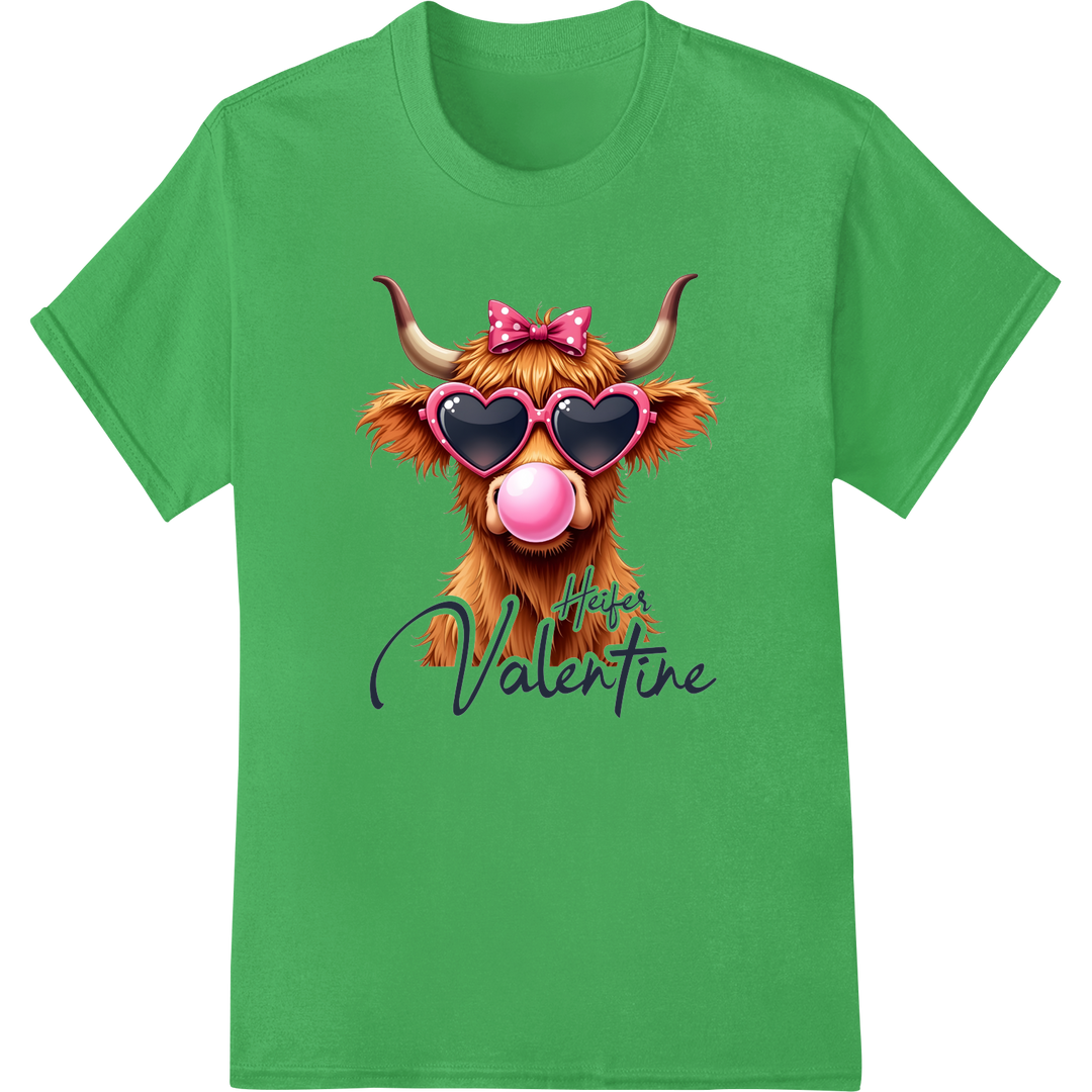 Hilarious 'Funny Valentine' Cow DTF Print Heat Transfer on green shirt - SUPERDTF-DTF Prints-DTF Transfers-Custom DTF Prints