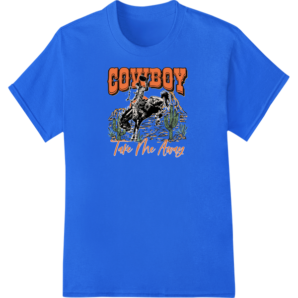 Cowboy Up: Ride the Wild West with this Bold DTF Print on blue shirt - SUPERDTF-DTF Prints-DTF Transfers-Custom DTF Prints