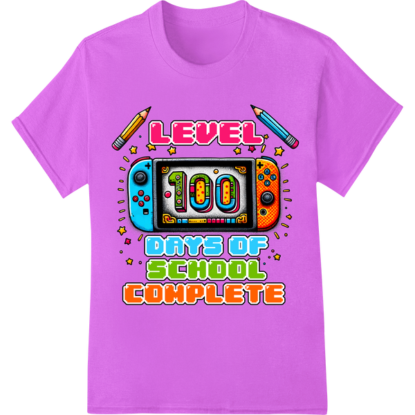 Level Up Your 100th Day of School Style | DTF Print Transfer on purple shirt - SUPERDTF-DTF Prints-DTF Transfers-Custom DTF Prints